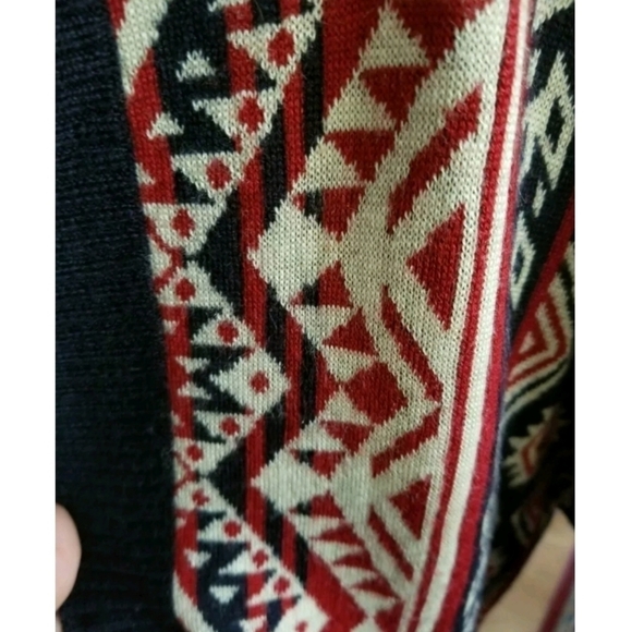 Under Skies Aztec Tribal Dark Red Navy Blue Belted Open Cardigan Size M Boho - Picture 6 of 6